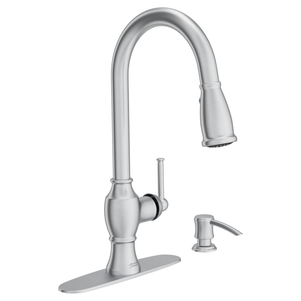 American Standard Marchand Single Handle Pull Down Sprayer Kitchen Faucet In Stainless Steel 7029301 075 The Home Depot