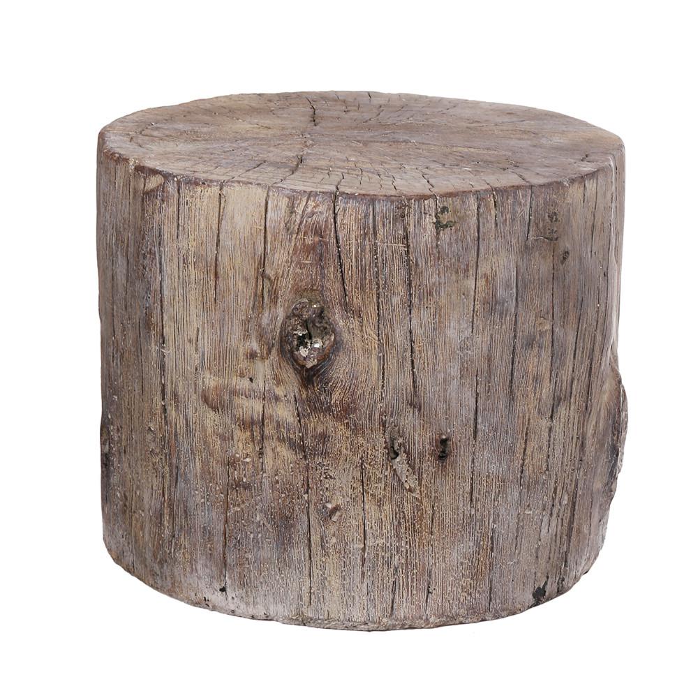 Benzara Antique Round Tree Stump Brown Cement Outdoor Ottoman