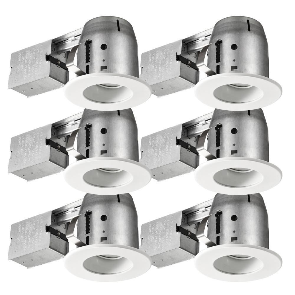 Commercial Electric 4 in. White LED IC Rated Swivel Baffle Round Trim Recessed Lighting Kit, LED Bulbs Included (6-Pack)