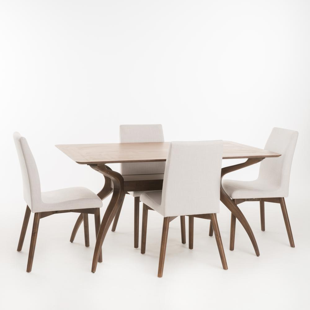 Noble House Orrin 5 Piece Light Beige And Natural Walnut Dining Set 11389 The Home Depot