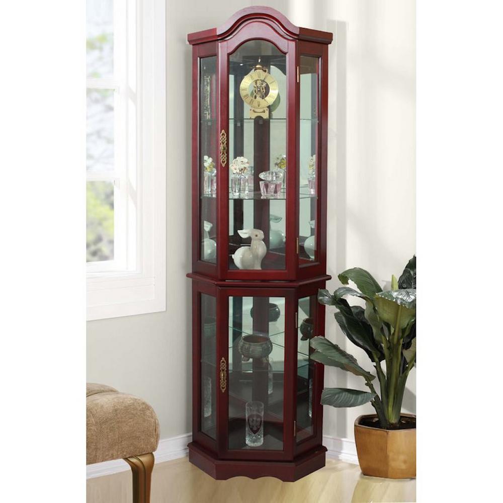 Floor Standing Cherry 5 Sided Lighted Curio Cabinet Fscc702115c
