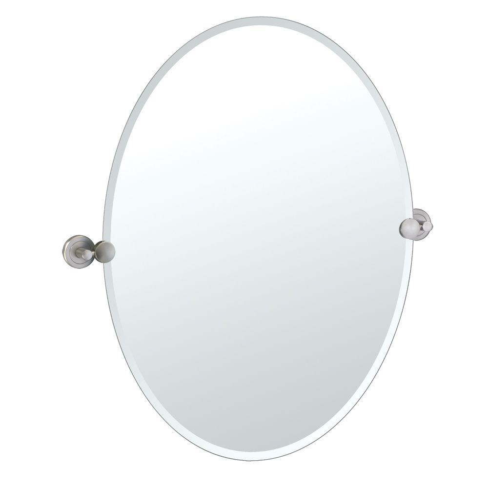 Oval Vanity Mirrors Bathroom The Home Depot Beveled Oval Single Mirror In Satin Nickel