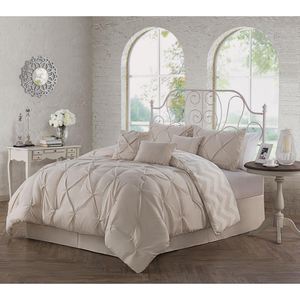 Avondale Manor Ella Pinch Pleat Taupe Queen Reversible Comforter