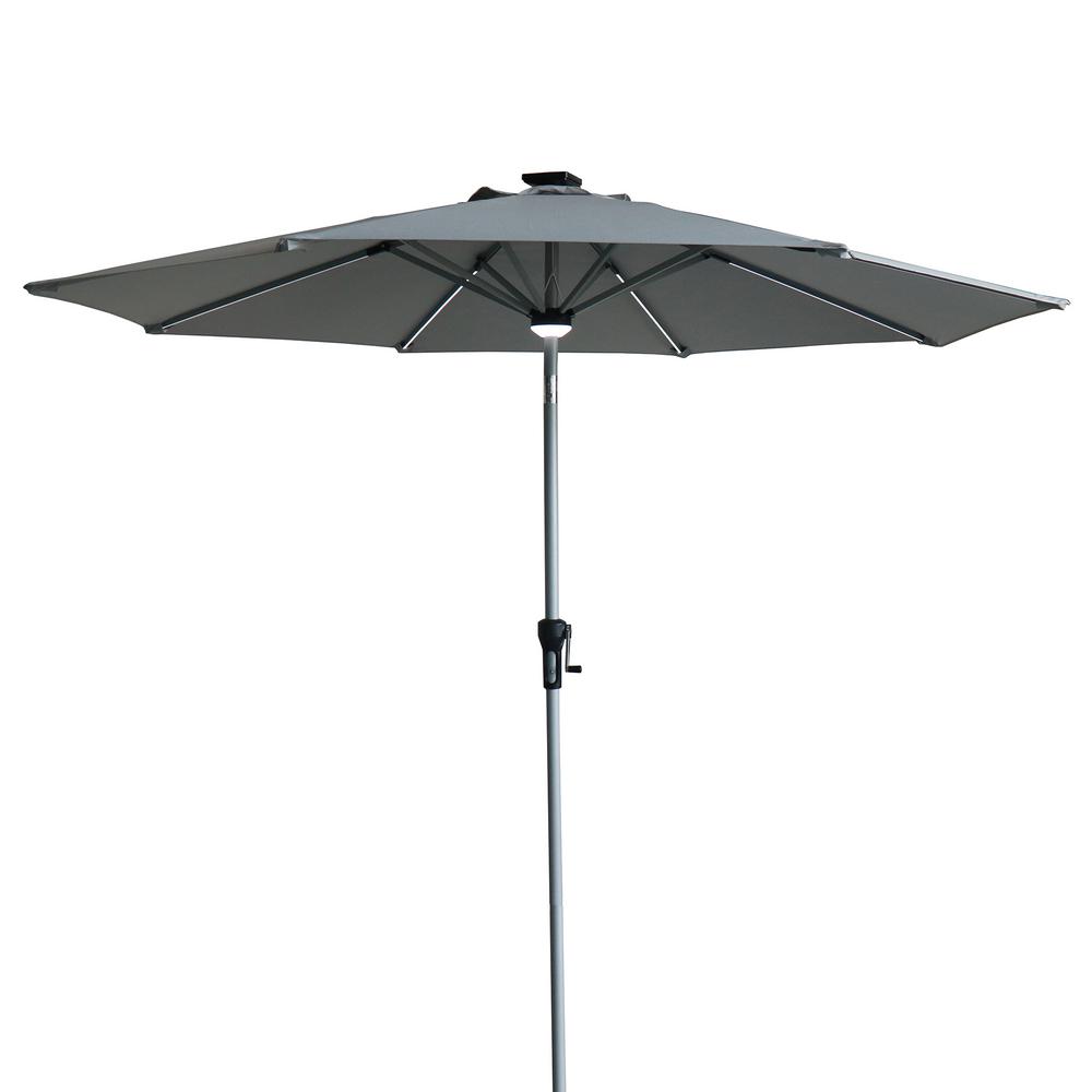 Northlight 9 Ft Solar Lighted Market Outdoor Patio Umbrella In Tilt Gray With Hand Crank 34219521 The Home Depot