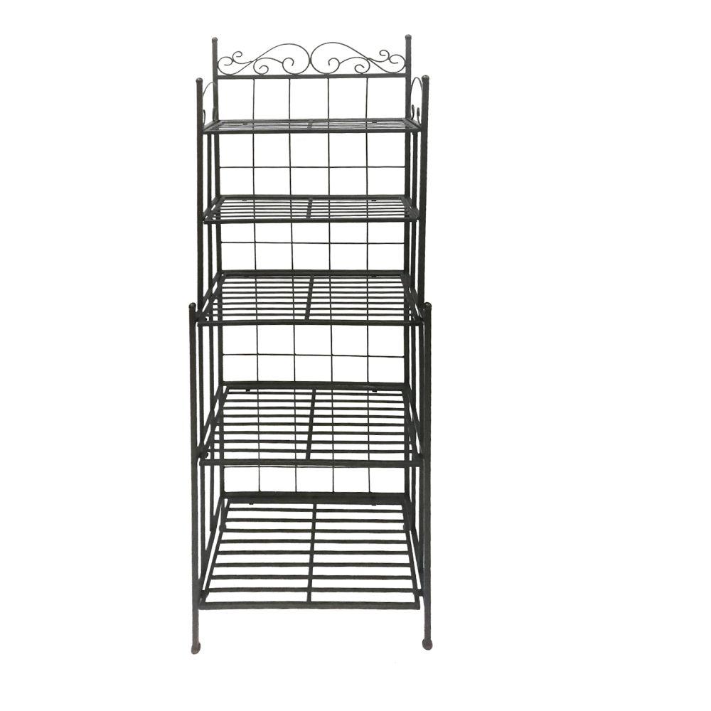 Benzara Black Five Tier Storage Metal Bakers Rack With Scroll Work Accents Bm72842 The Home Depot