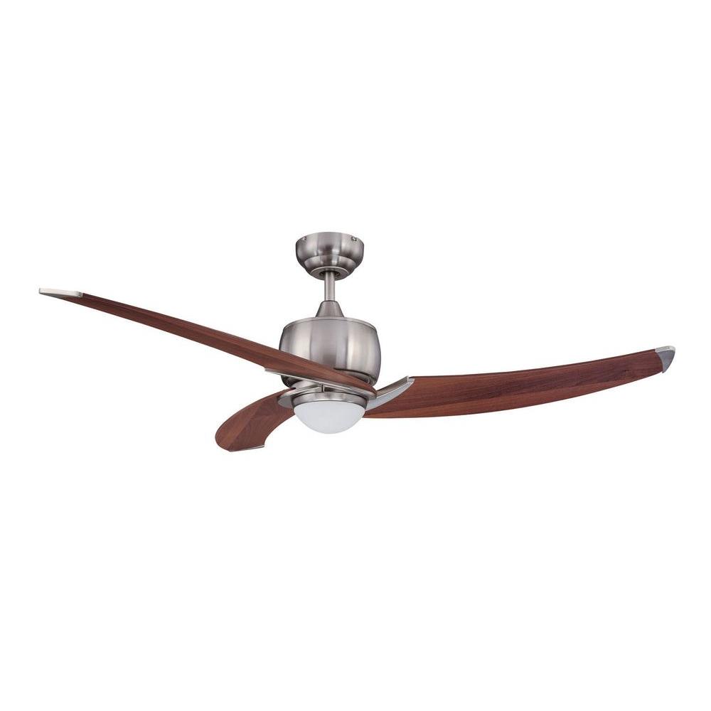 Ceiling Fan Aero Satin Nickel 52 inch with Light and Remote Control Blade Colour Maple