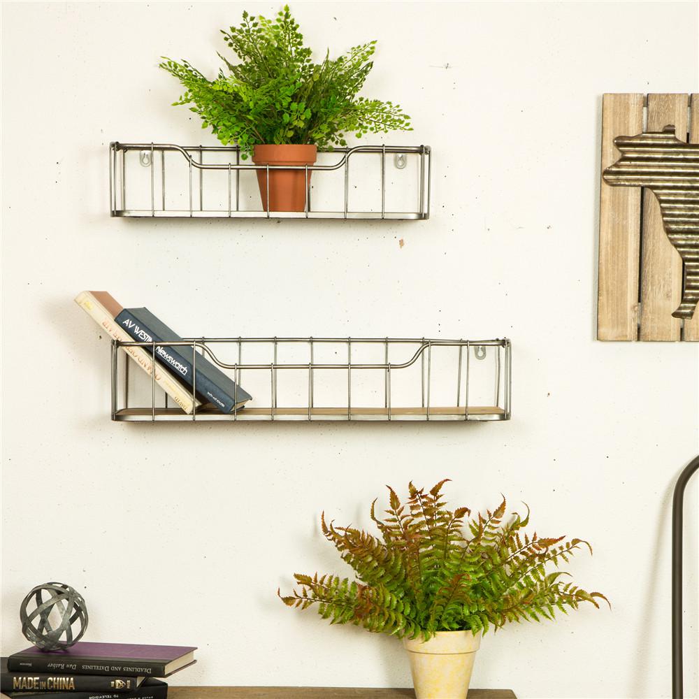 Glitzhome Rustic Farmhouse Metal Wooden Decorative Wall Shelves