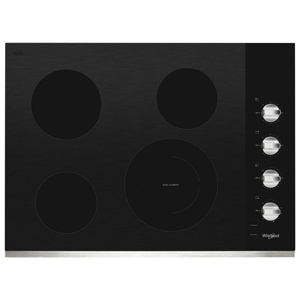 Whirlpool 30 in. Radiant Electric Ceramic Glass Cooktop in Stainless Steel with 4 Burners and a Dual Radiant Element, Silver was $749.0 now $478.0 (36.0% off)