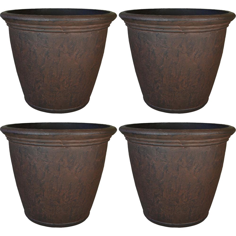 Sunnydaze Decor Anjelica 24 in. Rust Poly Outdoor Flower Pot Planter (4