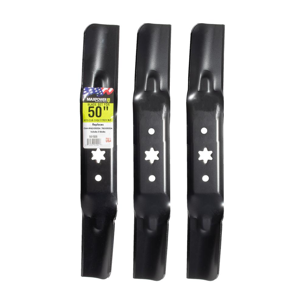 Maxpower 3Blade Set For 50” Cut MTD, Cub Cadet, Craftsman Mowers