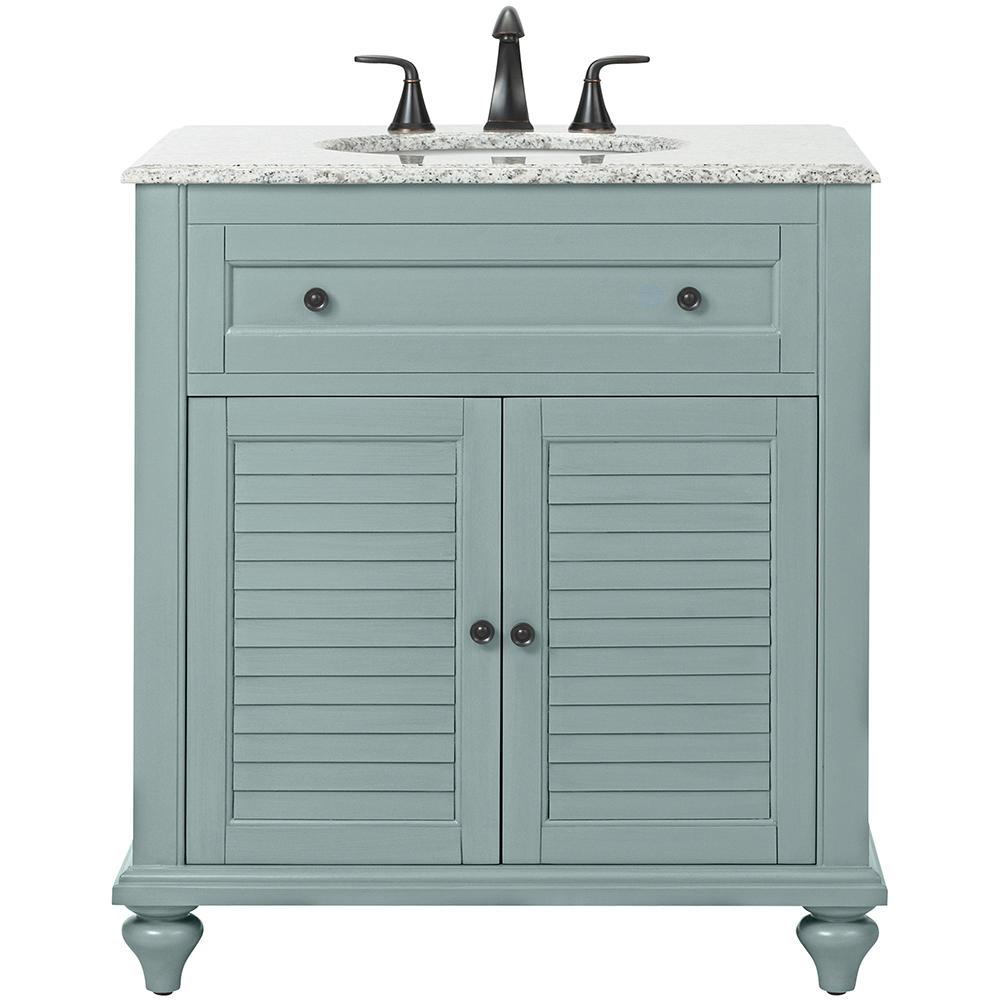 Home Decorators Collection Hamilton Shutter 31 In W X 22 D Bath Vanity Sea Glass With Granite Top Grey White Sink 10806 Vs31h Sg The Depot - Home Depot Bathroom Cabinet Sinks