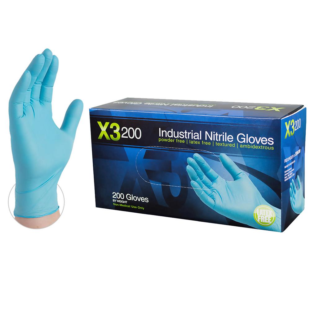 AMMEX X3 Blue Nitrile Industrial Latex Free Disposable Gloves (Box of 100)X346100BX The Home