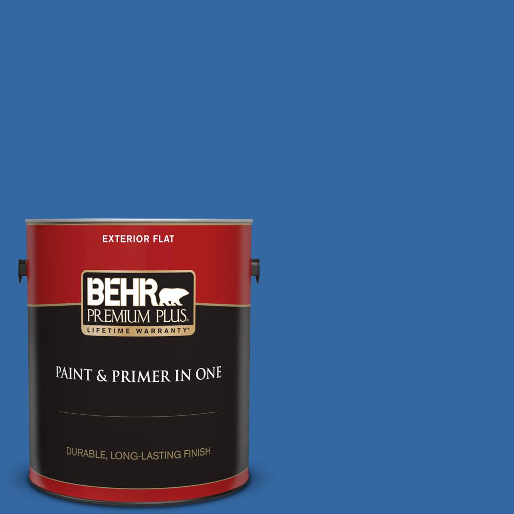 BEHR PREMIUM PLUS 1 gal. #S-G-560 Jazz Blue Flat Exterior Paint and ...