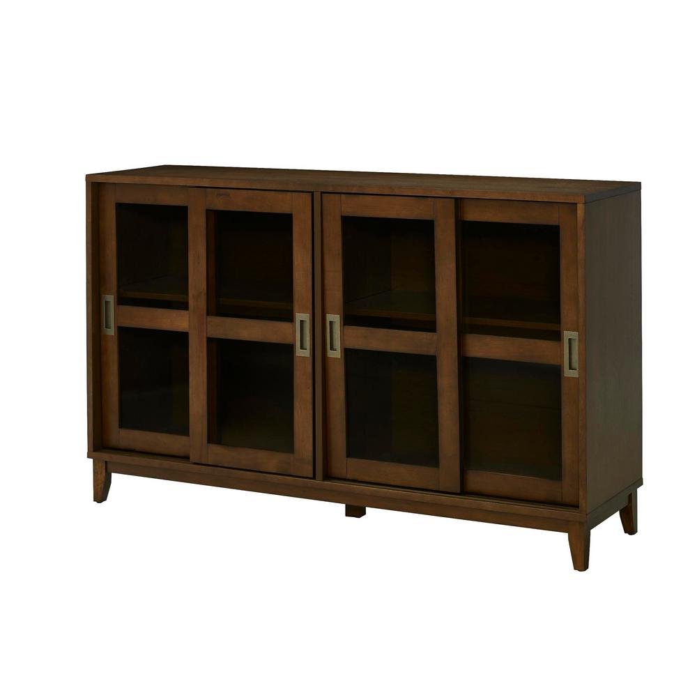 Canonbury Sable Brown Wood Buffet Table With Glass Doors 55 30 In W X 34 H