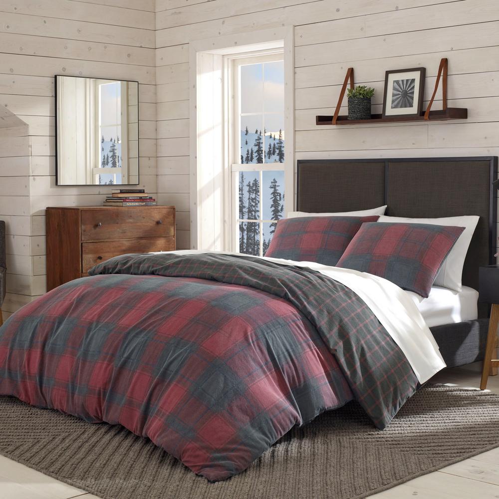 Eddie Bauer 3 Piece Red Cattle River Plaid King Duvet Cover Set