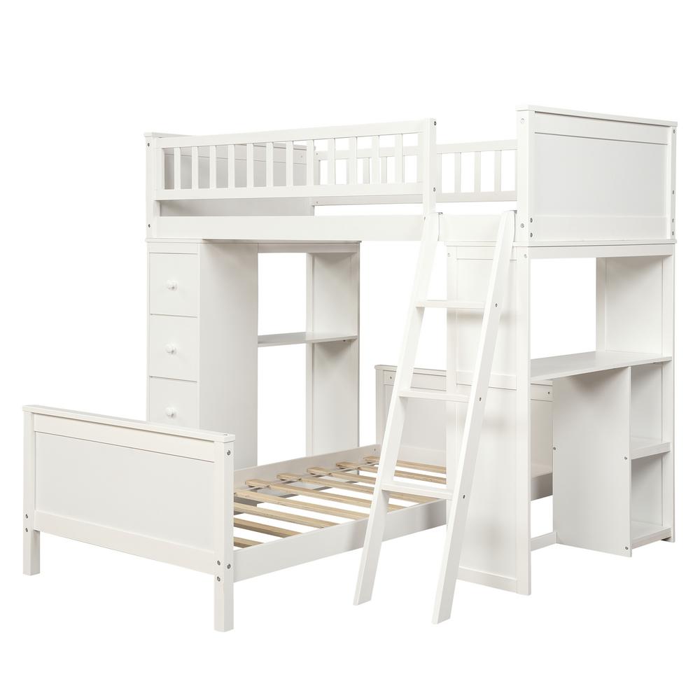 Harper Bright Designs White Twin Over Twin Bed With Drawers And
