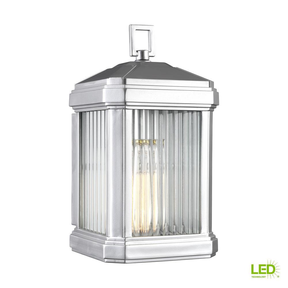 Hampton Bay 1 Light Brushed Nickel Outdoor Cottage Lantern Boa1691h Gaelan 1 Light Painted Brushed Nickel Outdoor 14 25 In Wall Mount Lantern
