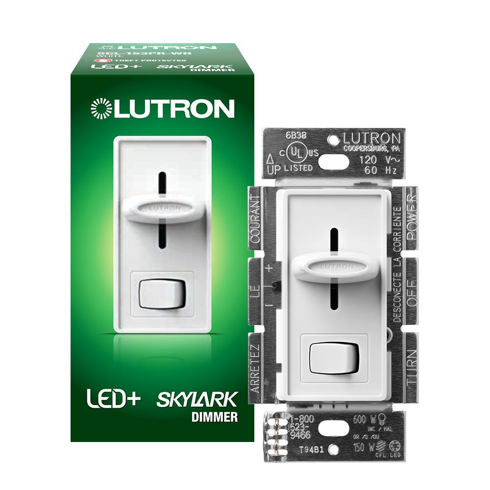 Lutron Skylark Led Dimmer Switch For Dimmable Led Halogen And Incandescent Bulbs Single Pole Or 3 Way White Scl 153pr Wh The Home Depot