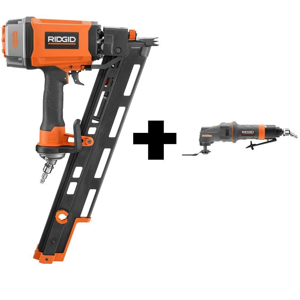 RIDGID 31/2 in. 15 Degree Round Head Framing Nailer and Pneumatic