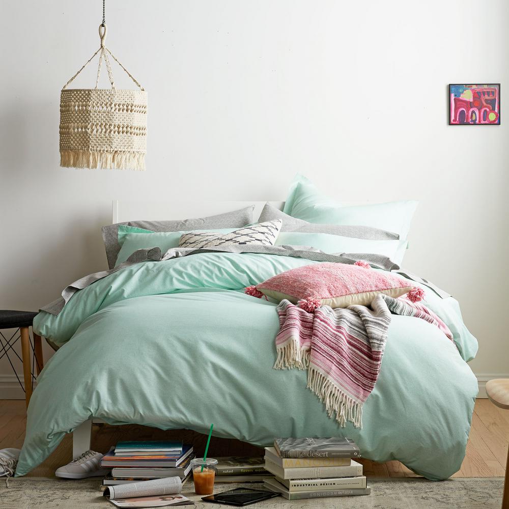 Rizzy Home Charcoal Solid Pattern King Linen Duvet Bedding