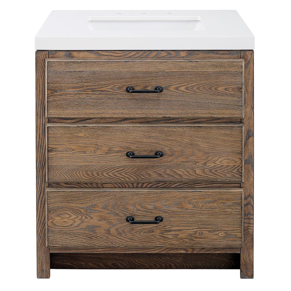 Home Decorators Collection Goldsboro 30 In W X 22 5 D Vanity Cabinet Weathered Oak With Engineered Stone Top Crystal White
