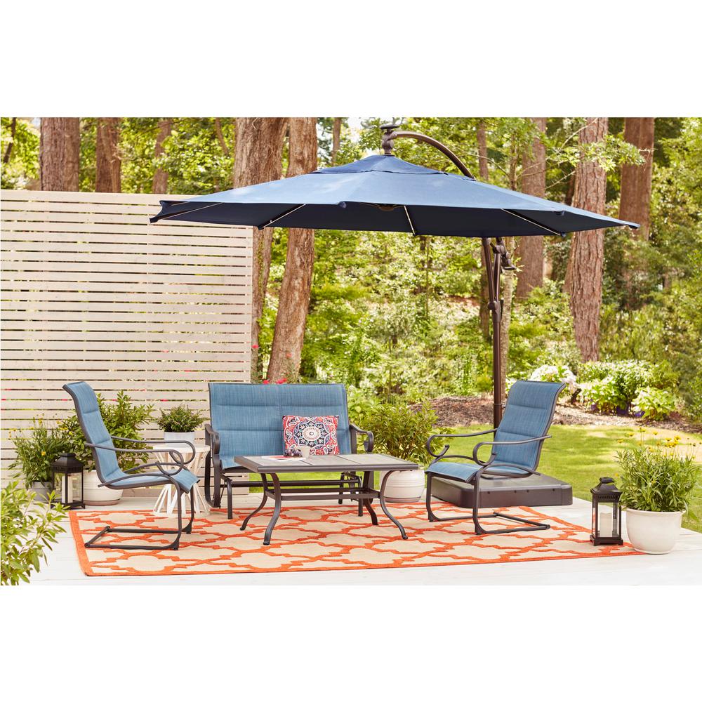 Hampton Bay 11 Ft Aluminum Cantilever Solar Led Offset Outdoor Patio Umbrella In Midnight Navy Blue Yjaf052 Mi The Home Depot