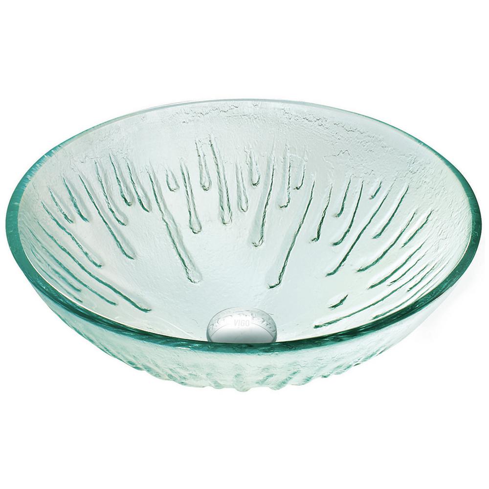 VIGO Icicles Handmade Countertop Glass Round Vessel Bathroom Sink in IridescentVG07006 The