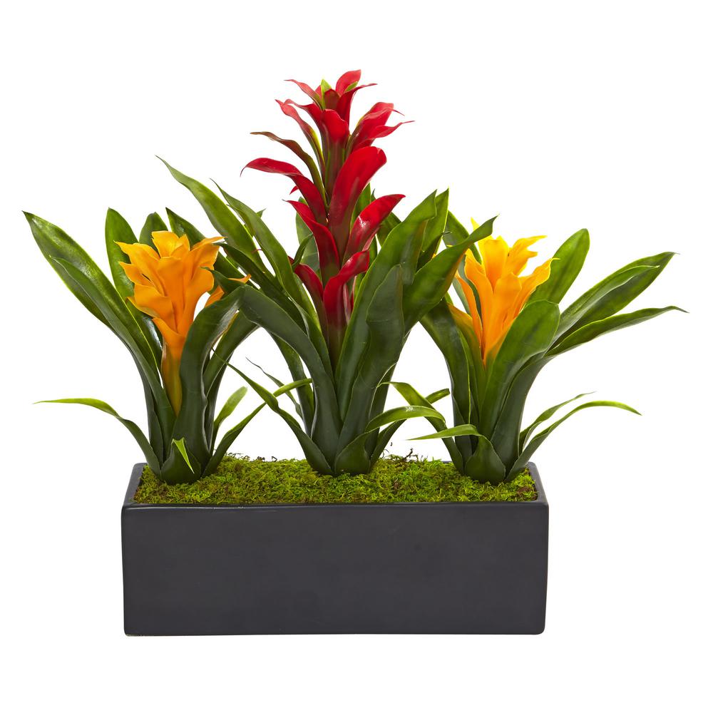 Nearly Natural Bromeliad Artificial 11 in. H Flowering Plants in Red