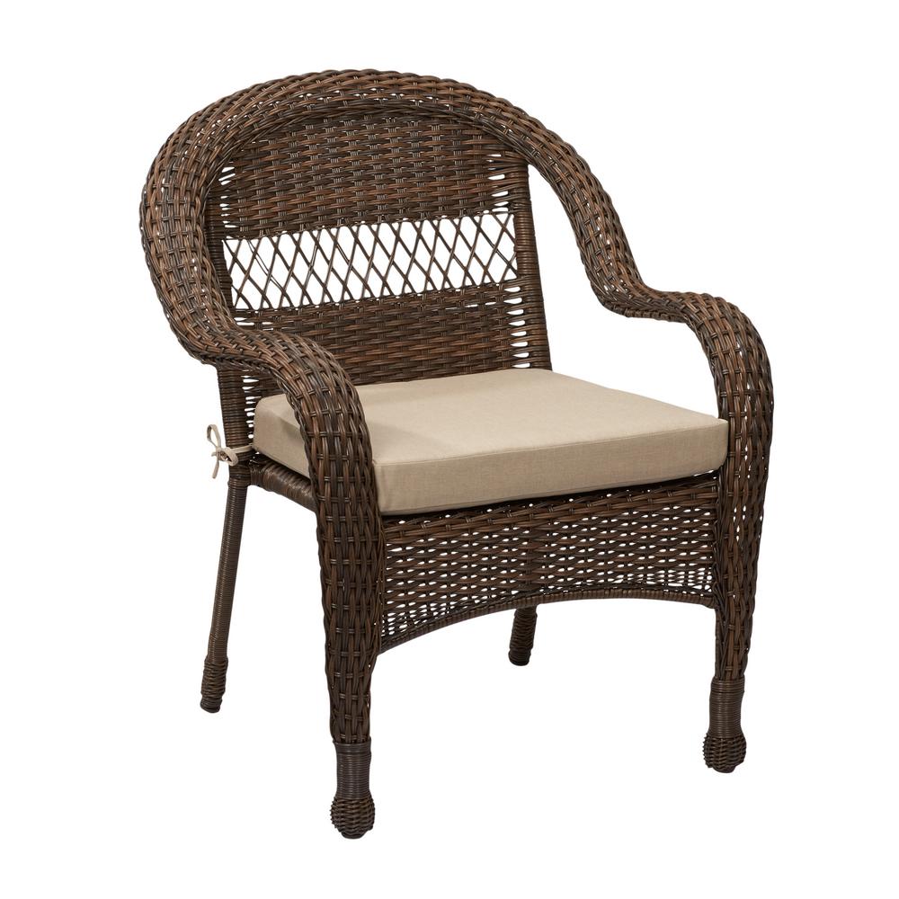 Stackable Patio Chairs Furniture The Home Depot Mix And Match Brown Wicker Outdoor Stack Chair With Beige Cushion