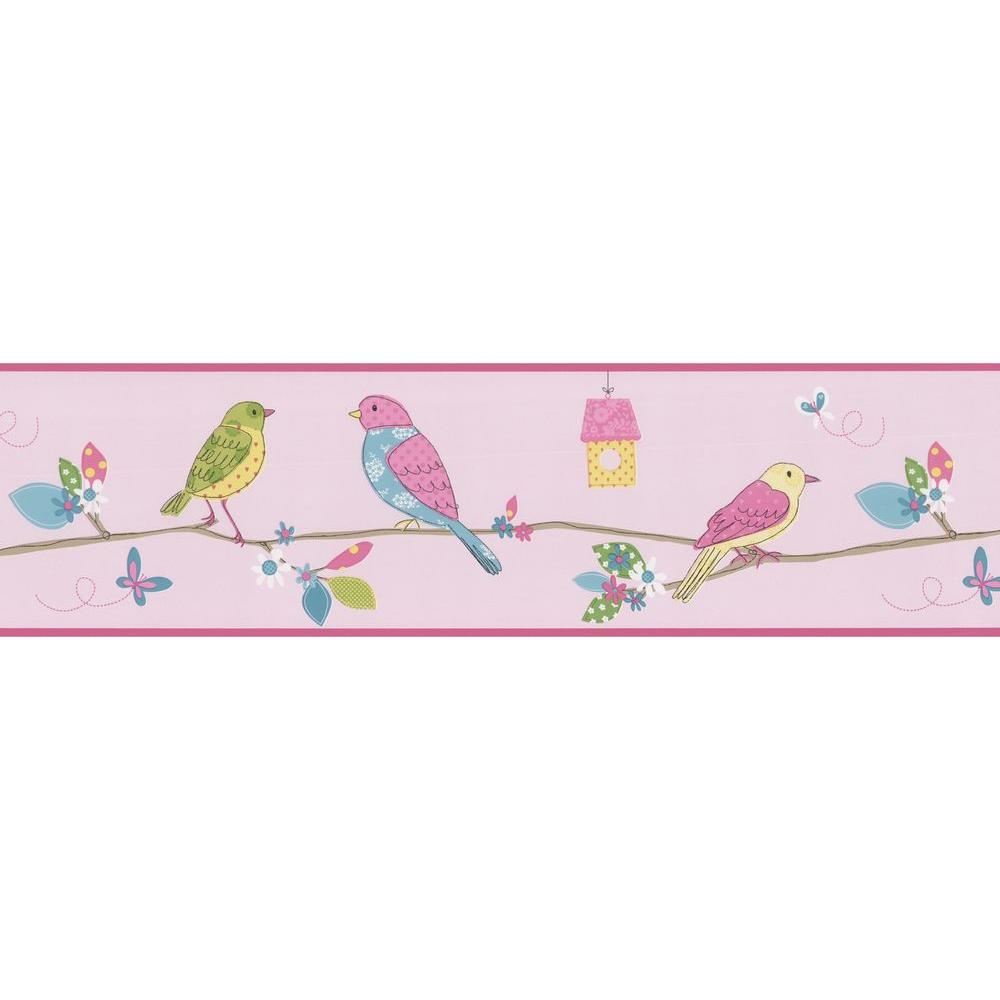 Social Birdie Pink Quilted Birds Wallpaper Border Sample443B90521SAM