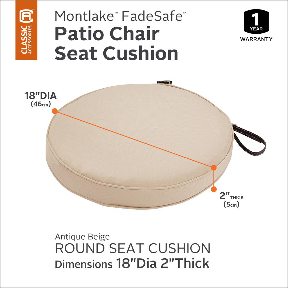 Classic Accessories Montlake Water-Resistant 18 x 18 x 2 Inch Contoured Patio Dining Seat Cushion Antique Beige