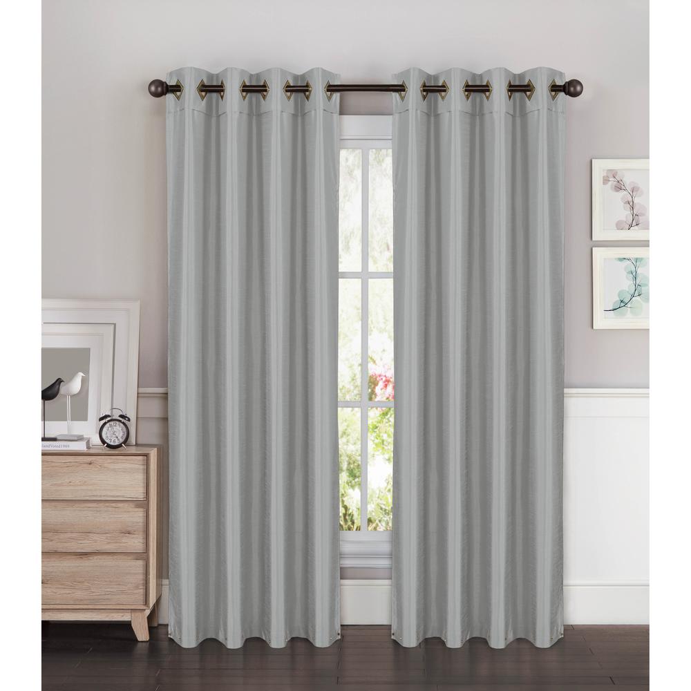 Window Elements Semi Opaque Kim Faux Silk Extra Wide 96 In L Semi Opaque Kim Faux Silk Extra Wide 96 In L Grommet Curtain Panel Pair Silver Set Of 2