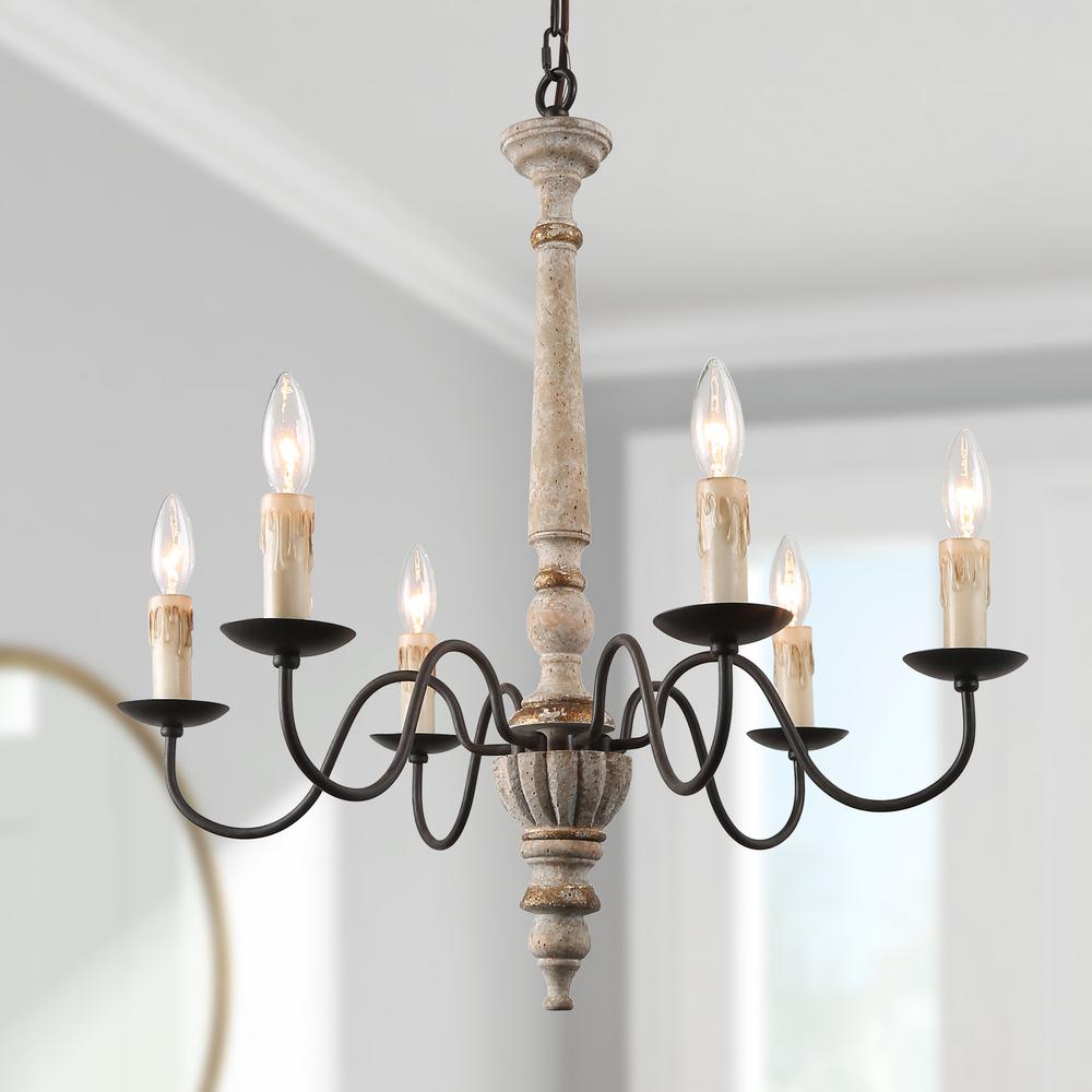 LNC 6-light Rustic Farmhouse Chandelier White Wood Bronze Classic ...