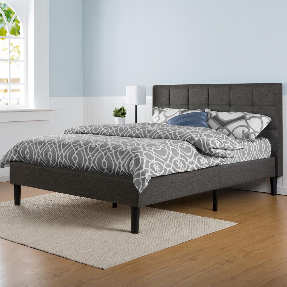 Zinus Lottie Upholstered Square Stitched Platform Bed Frame Full Hd Zinus Lottie Upholstered Square Stitched Platform Bed Frame Full Hd Fspb F The Home Depot