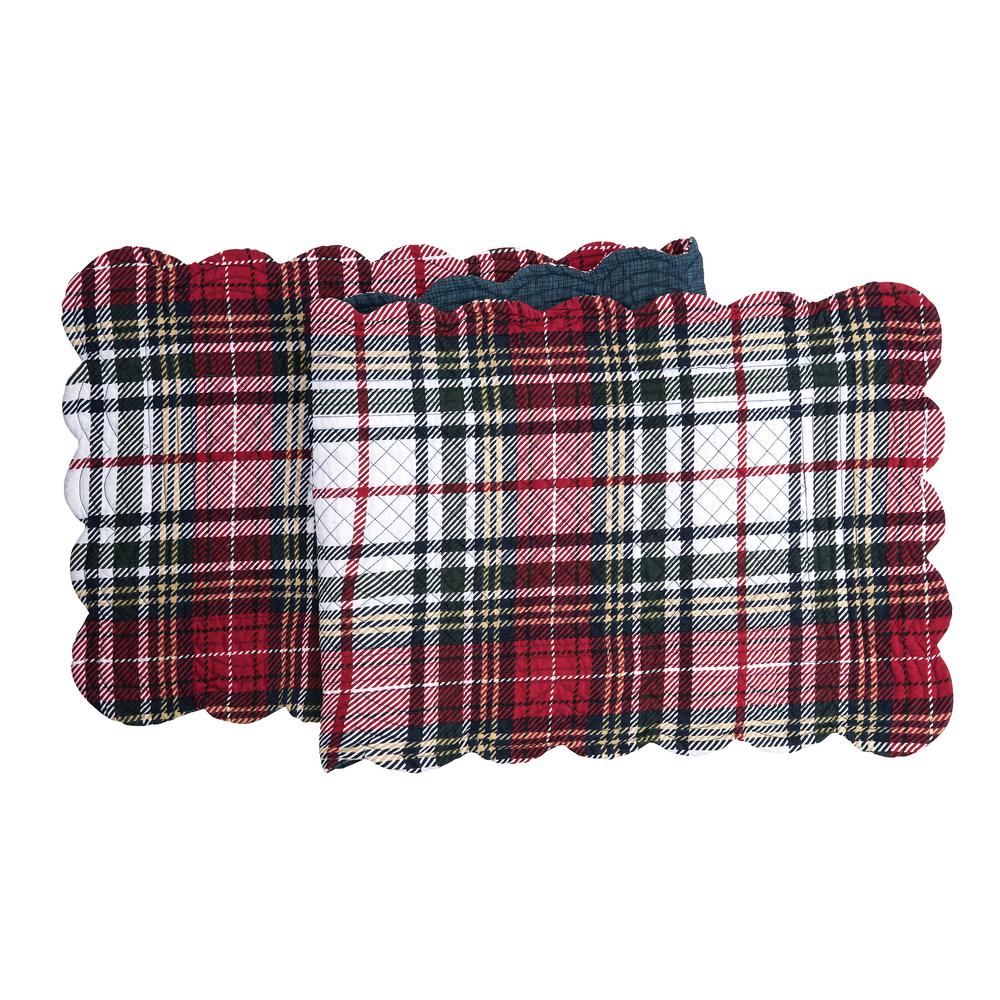 14" x 70" C & F Quilted Christmas Red Tartan Plaid Table Runner