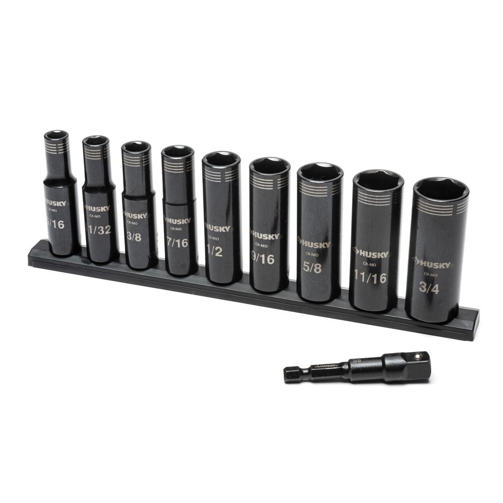 Husky 3 8 In Drive Thin Wall Deep Impact Socket Set Sae 10 Piece H3dhybsae10pc The Home Depot