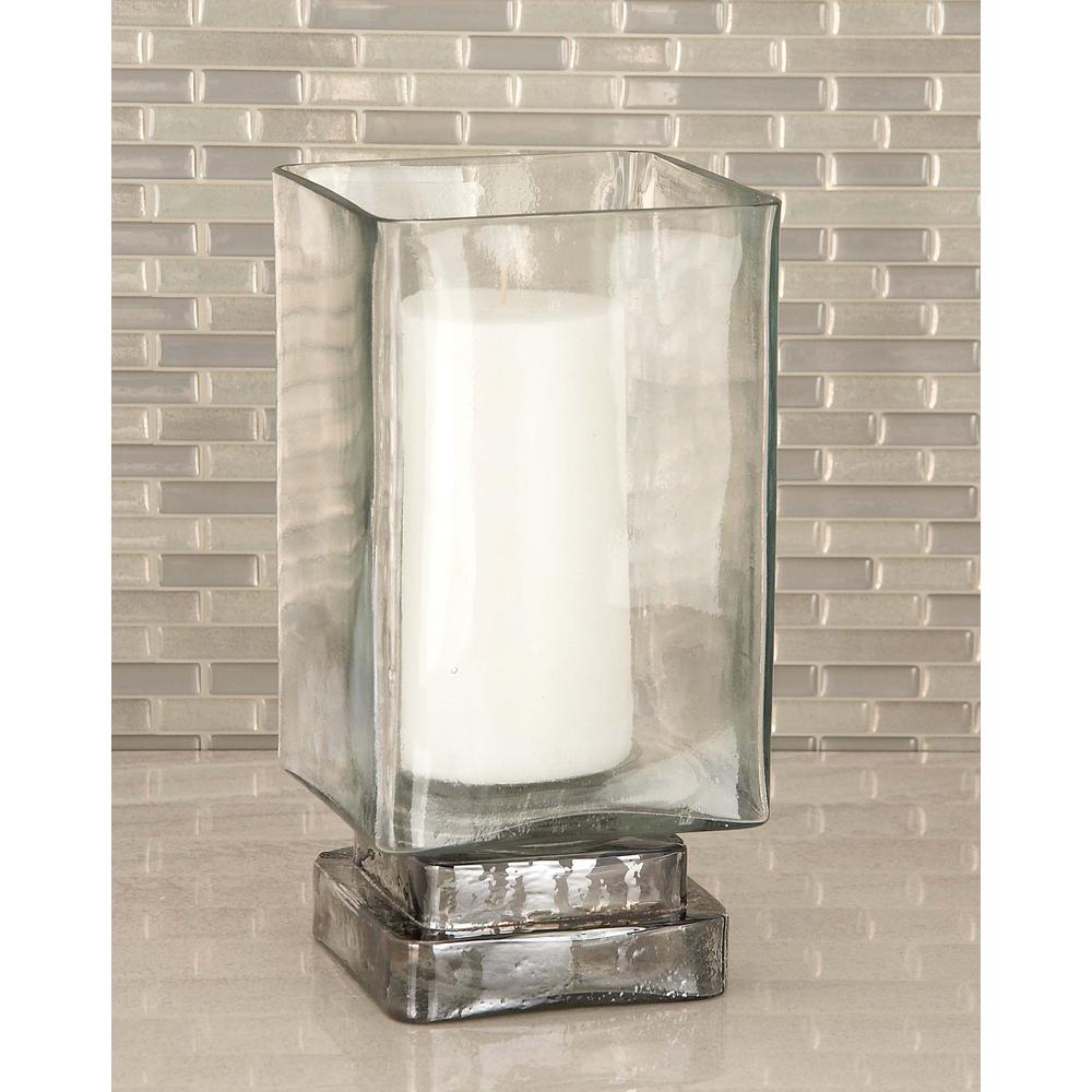 Litton Lane 14 In Mirrored Wood And Glass Square Tower Candle Holder 35844 The Home Depot