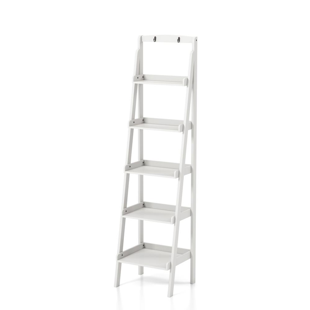 Furniture Of America Nicole 70 87 In White Wood 5 Shelf Ladder Bookcase With Open Back Idf Ac808wh The Home Depot