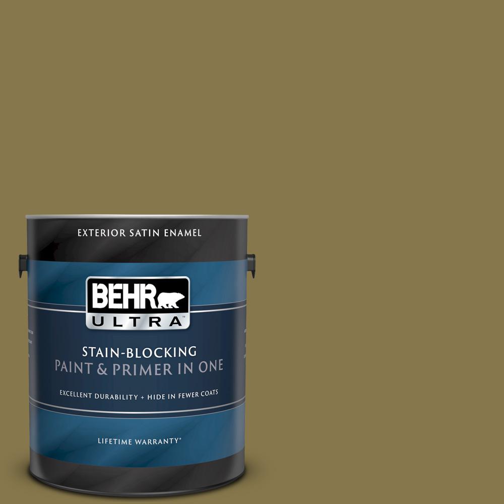 BEHR ULTRA 1 gal. M3307 Green Tea Leaf Satin Enamel Exterior Paint and Primer in One985301