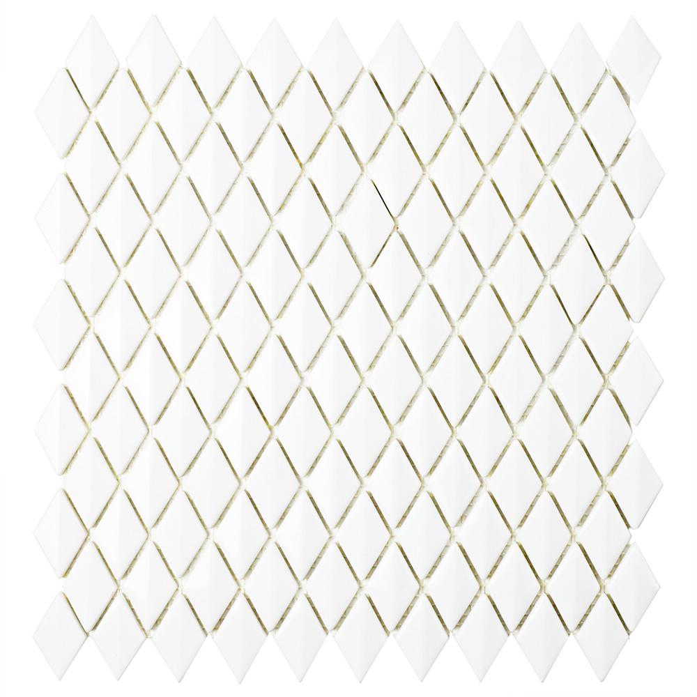 Expressions Beveled Diamond White 11-5/8 in. x 12 in. x 7 mm Glass Mosaic Tile
