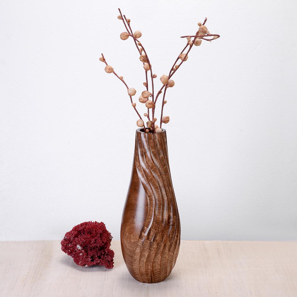 Villacera 15 In Tall Handmade Decorative Tear Drop Mango Wood Swirl Bottle Vase In Brown Hwd020026 The Home Depot