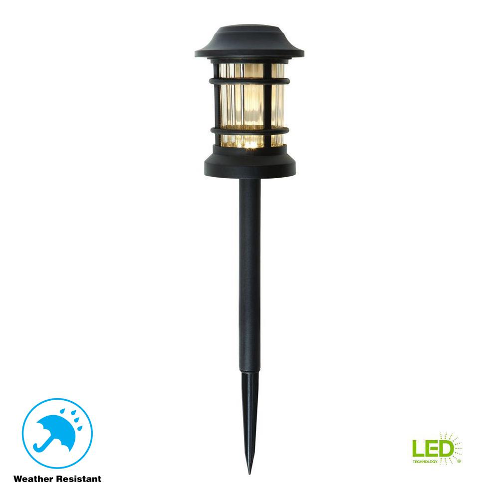 Plastic Landscape Lighting Outdoor The Home Depot Low Voltage Black Outdoor Integrated Led Landscape Path Light With Ribbed Glass Lens