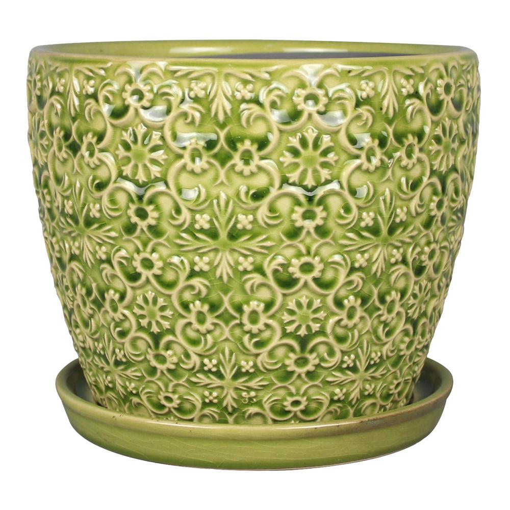 Trendspot 10 in. Green Ceramic Mediterranean Planter