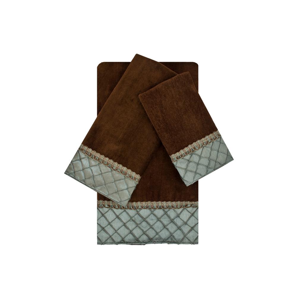 brown and teal bath towels