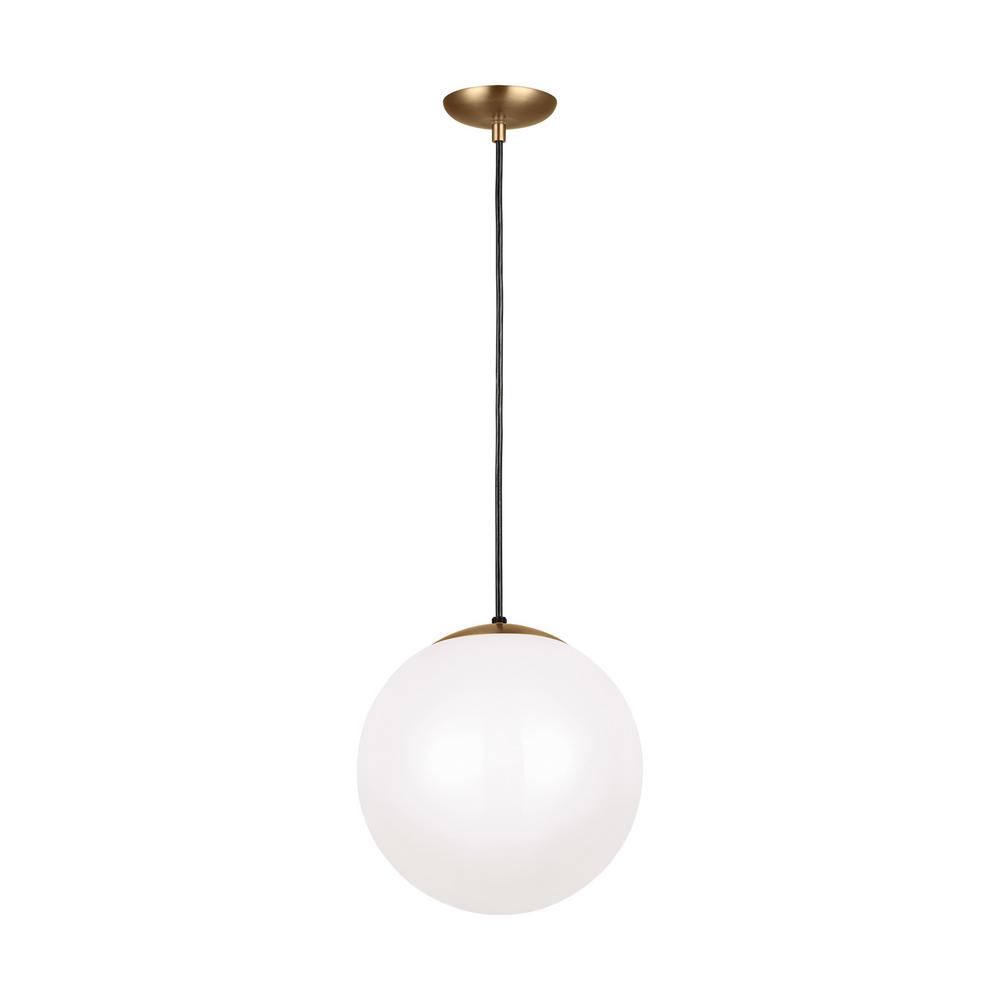 Sea Gull Lighting Leo Hanging Globe 14 In 1 Light Satin Brass Pendant With Smooth White Glass Led Bulb 6024en3 848 The Home Depot - Sea Gull Lighting Globe Pendant