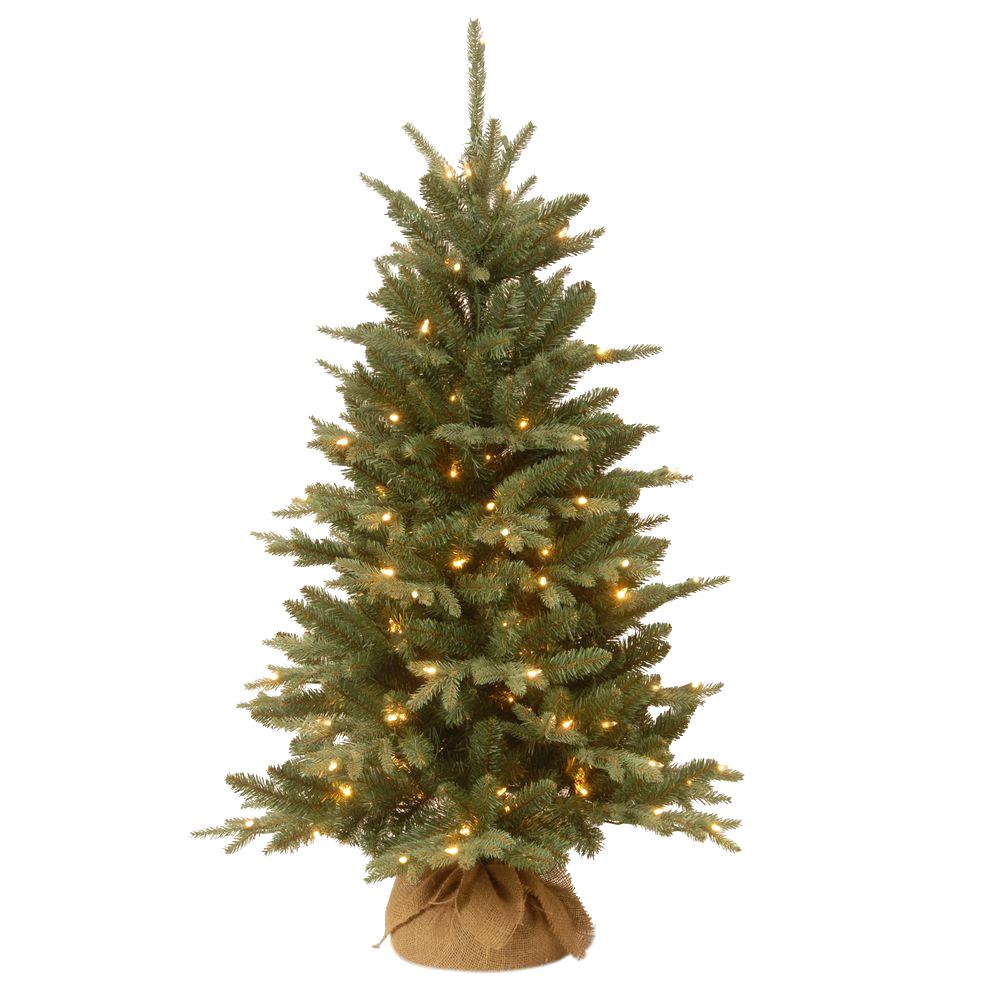National Tree Company Slim 4ft Burlap Artificial Tree with 150 Clear Lights, Green