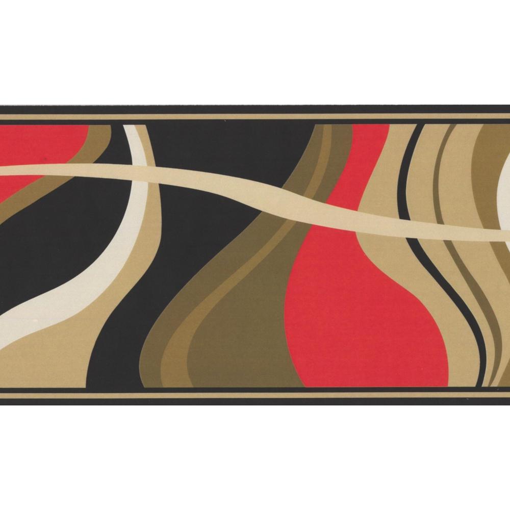 Wallpaper Border Waverly Mid Century Modern Retro Coffee Mugs Black Beige Gray