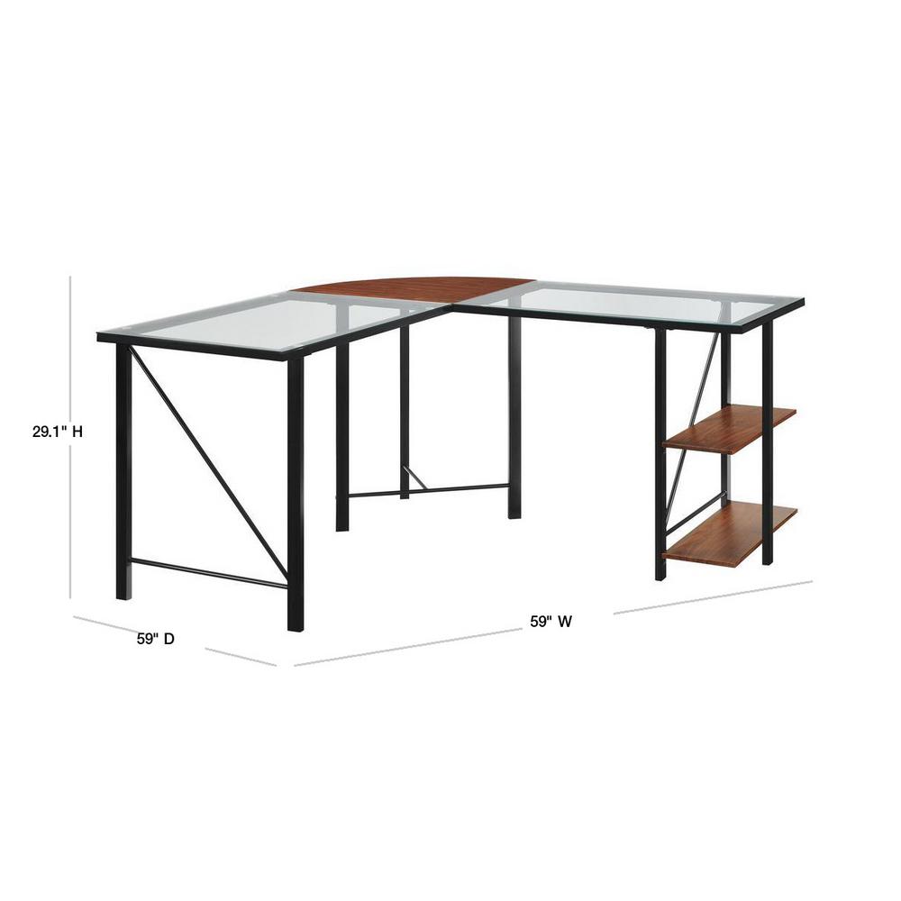 Ameriwood Home 59 In L Shaped Black Computer Desks With Glass Top Hd97411 The Home Depot