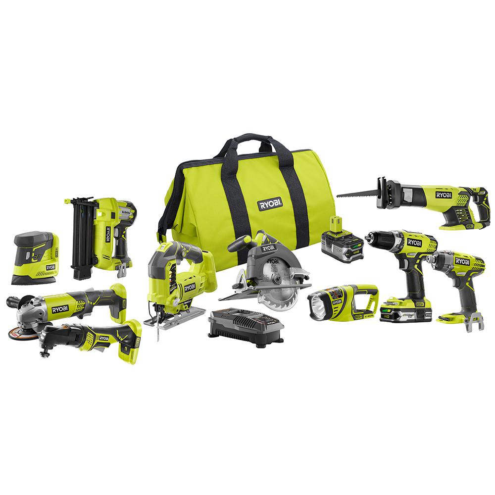 Ryobi Power Tools Combo Kit Drill Driver Jig Saw 10Tool + 2 Batteries