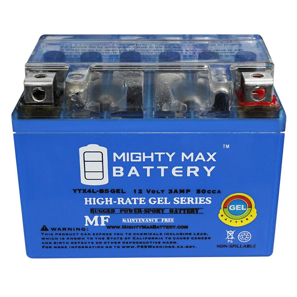 Mighty Max Battery 12 Volt 3 Ah 50 Cca Gel Sealed Lead Acid Sla Powersport Battery Ytx4l Bsgel The Home Depot